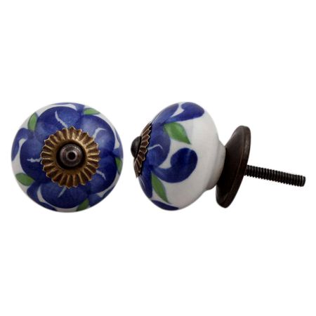 White Navy Blue Hand Painted Knob